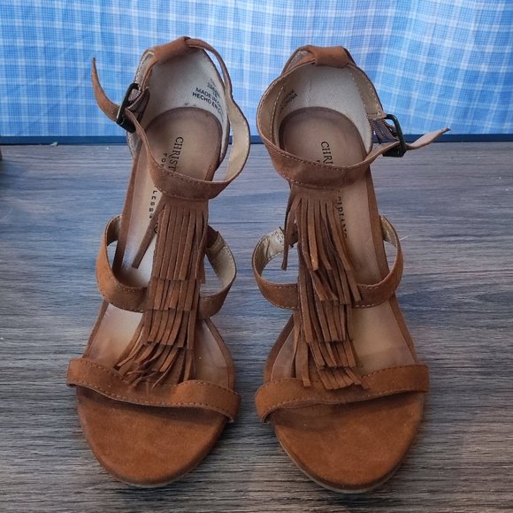 Christian Siriano For Payless heel sandals tassel brown suede women's size 8 - Picture 2 of 14